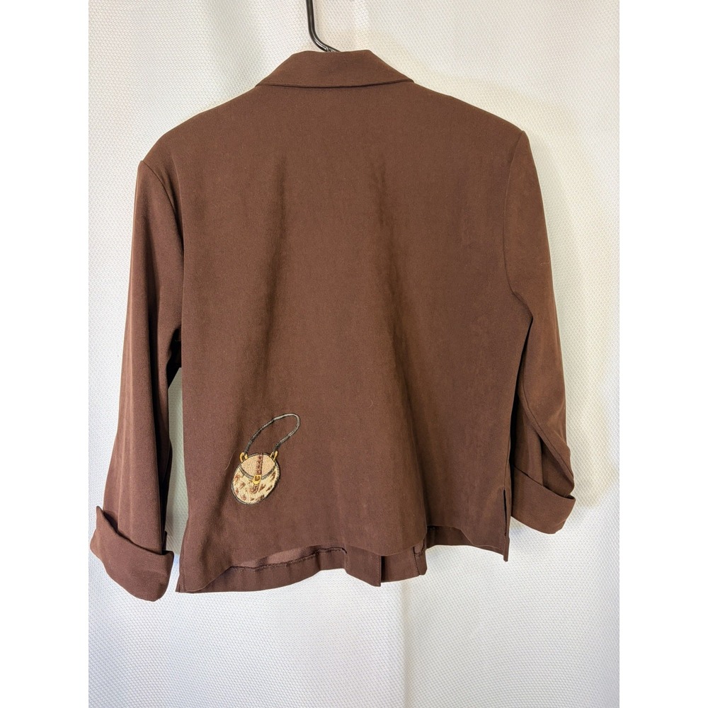 Citi Dress Brown Novelty Print Button Up Shirt Womens Size 12 Vintage - Picture 5 of 7